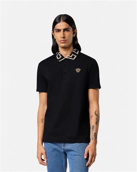 versace polo black half face|greca polo shirt versace.